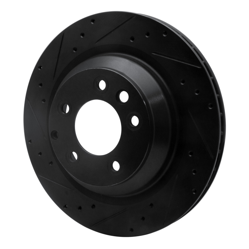 Porsche Cayenne Brake Rotor (1) - Rear Left - R1 Concepts - Drilled & Slotted - Black - `05-`18
